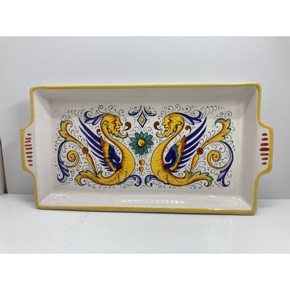 Deruta Ceramiche Italy hand Painted handle serving tray dragon - Picture 1 of 6